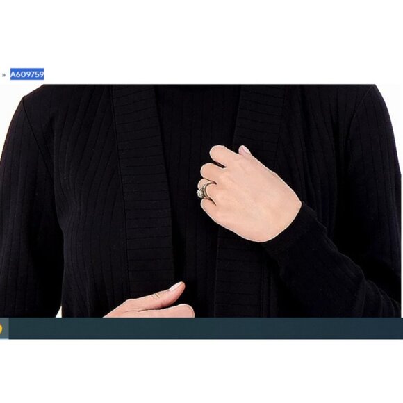 Isaac Mizrahi Live! Essentials Pima Cotton Cardigan Pitch Black Small  A609759 - Picture 2 of 2